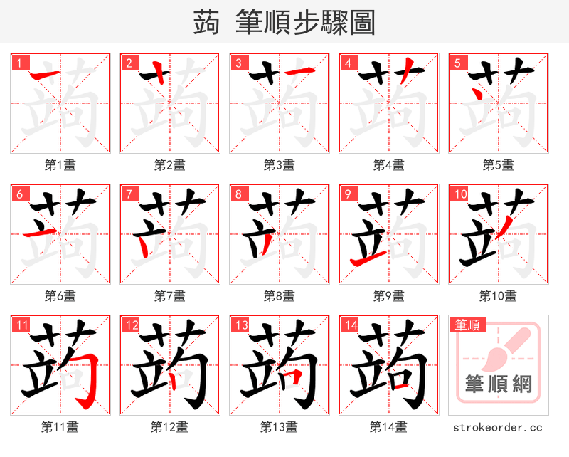 蒟 的笔顺分步演示（一笔一画写字）