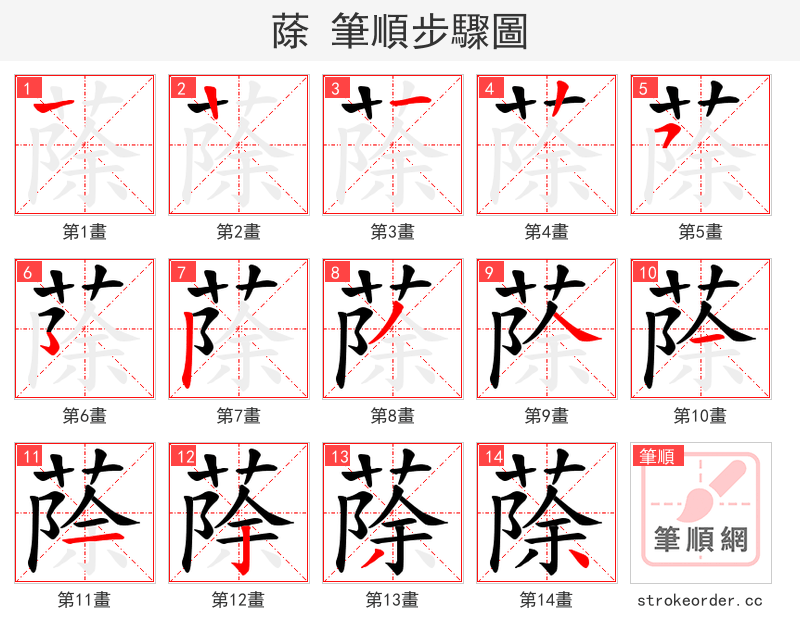 蒢 的笔顺分步演示（一笔一画写字）