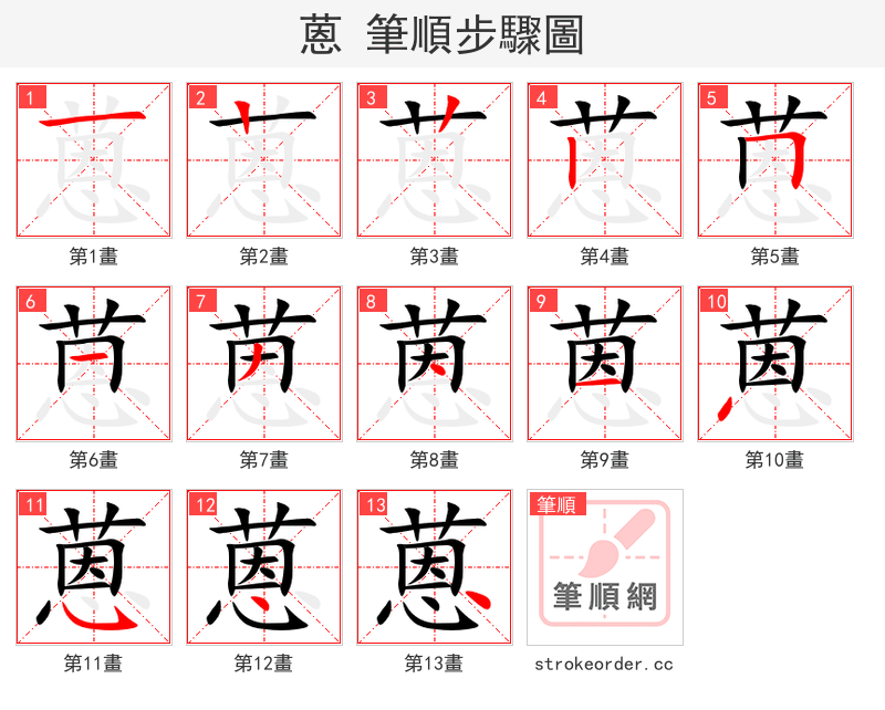 蒽 的笔顺分步演示（一笔一画写字）