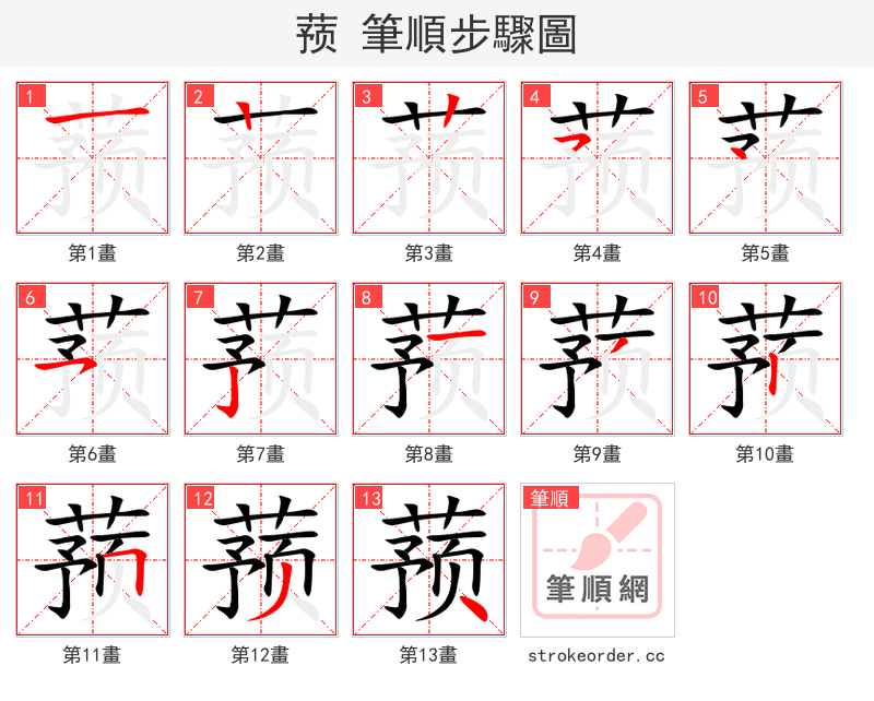蓣 的笔顺分步演示（一笔一画写字）