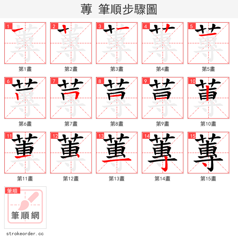 蓴 的笔顺分步演示（一笔一画写字）