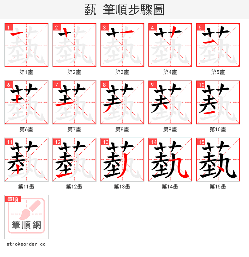 蓺 的笔顺分步演示（一笔一画写字）