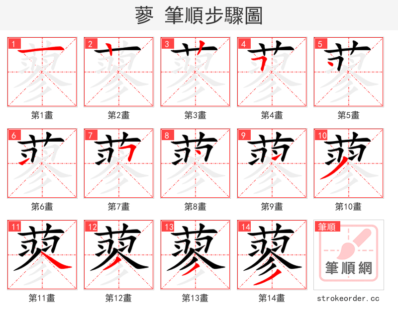 蓼 的笔顺分步演示（一笔一画写字）