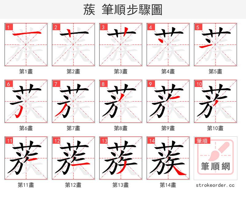 蔟 的笔顺分步演示（一笔一画写字）