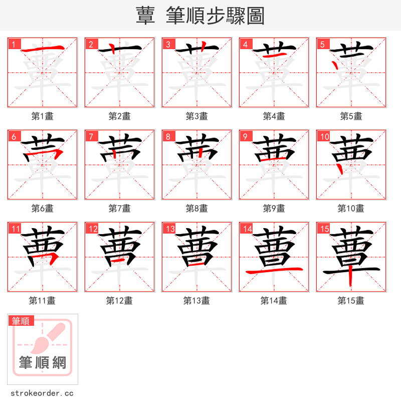 蕈 的笔顺分步演示（一笔一画写字）