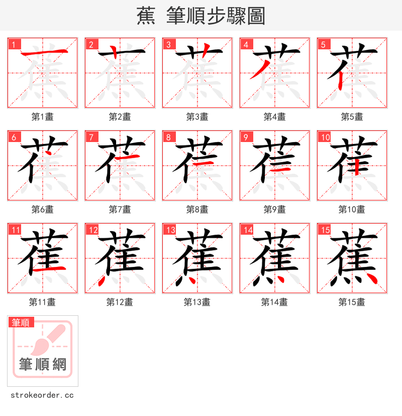 stroke order steps of 蕉