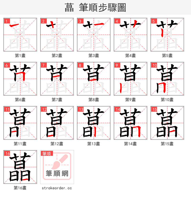 蕌 的笔顺分步演示（一笔一画写字）