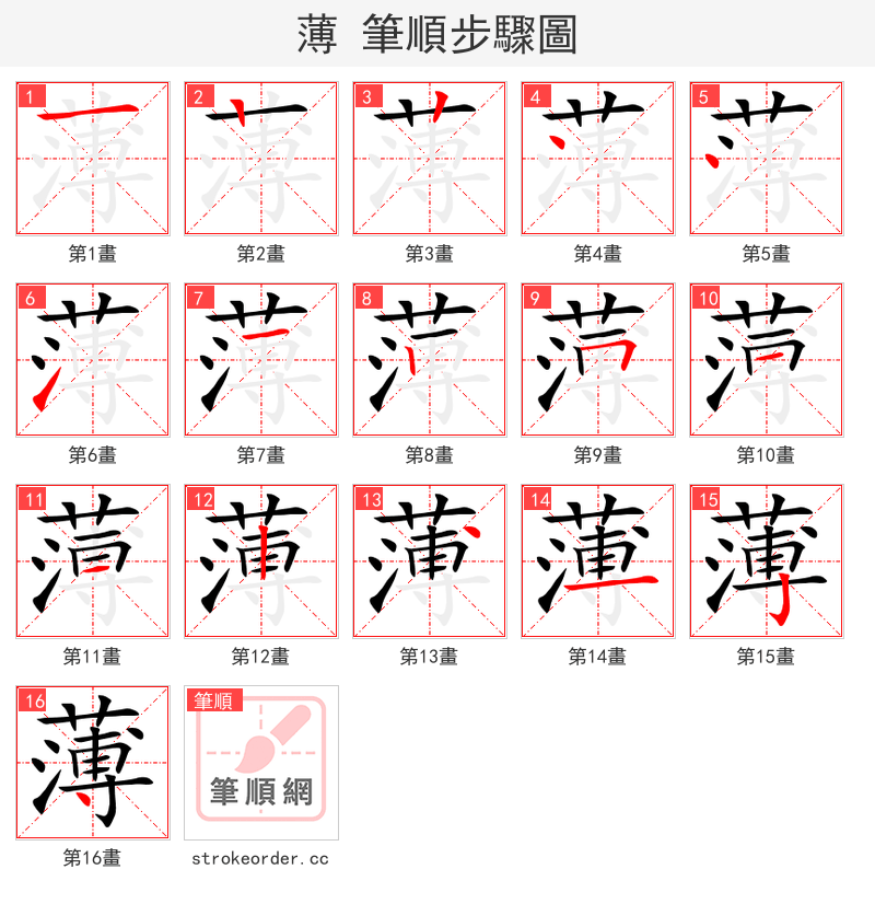 stroke order steps of 薄