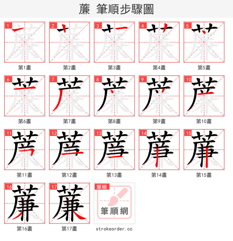 薕 的笔顺分步演示（一笔一画写字）