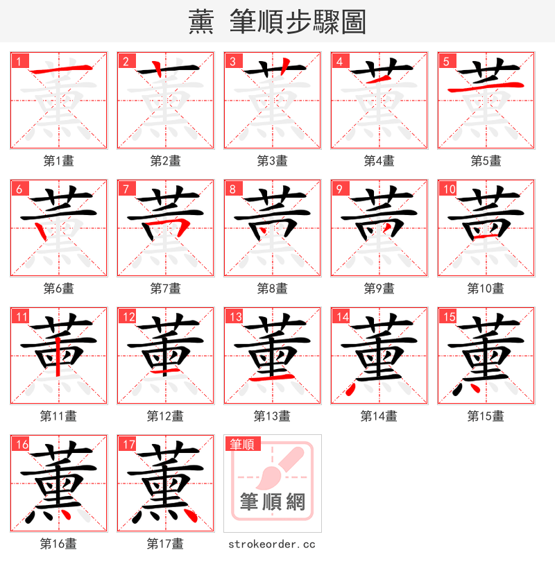 薰 的笔顺分步演示（一笔一画写字）