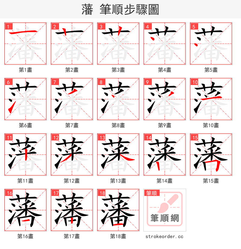 藩 的笔顺分步演示（一笔一画写字）