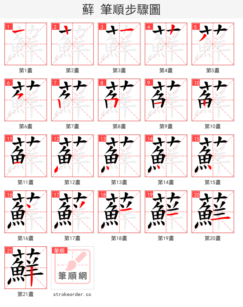 蘚 的笔顺分步演示（一笔一画写字）