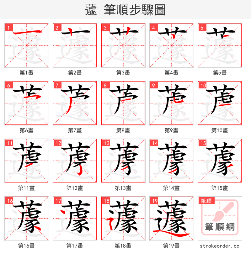 蘧 的笔顺分步演示（一笔一画写字）