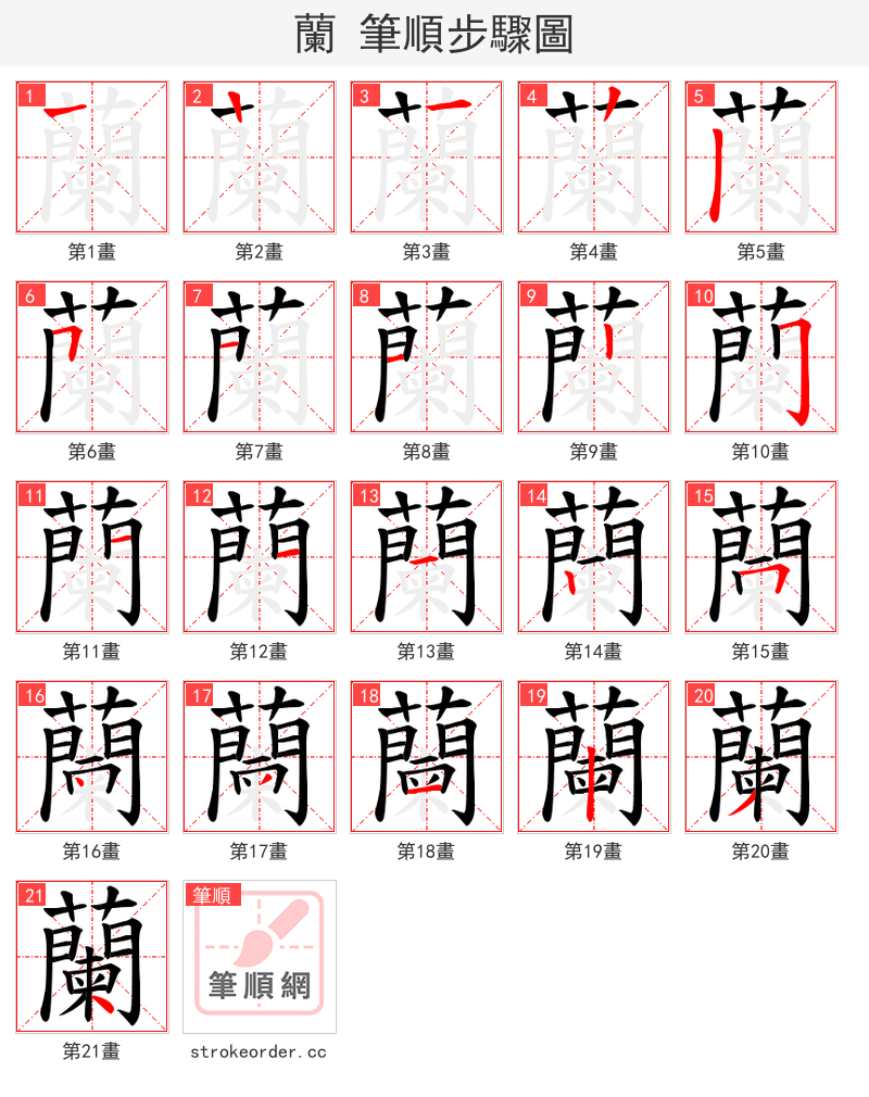 蘭 的笔顺分步演示（一笔一画写字）