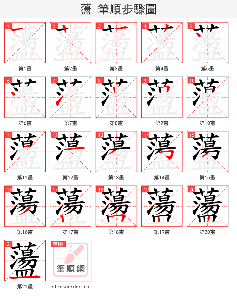 蘯 的笔顺分步演示（一笔一画写字）