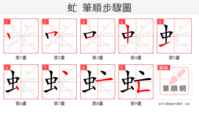 虻 的笔顺分步演示（一笔一画写字）
