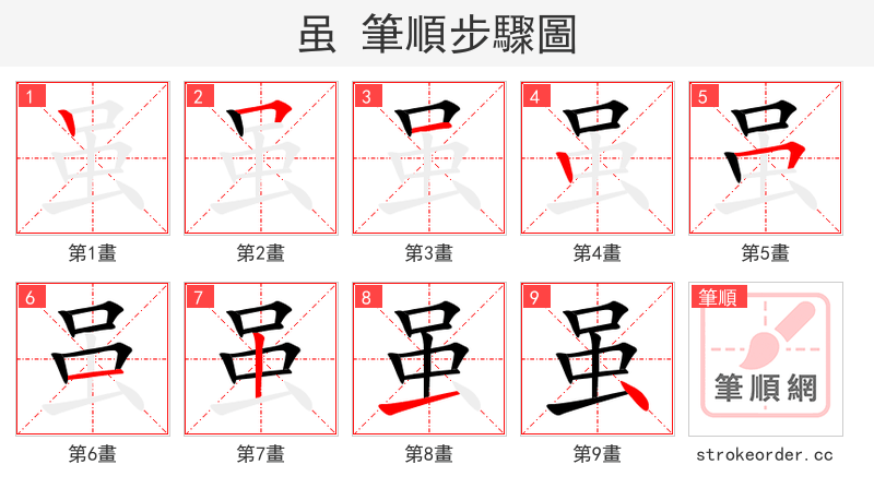 虽 的笔顺分步演示（一笔一画写字）