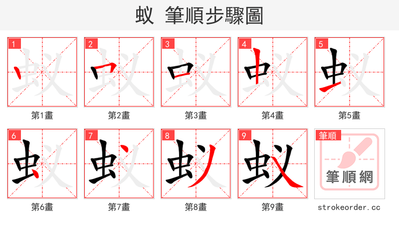stroke order steps of 蚁