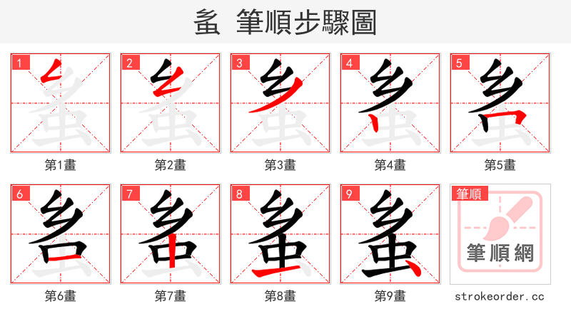 蚃 的笔顺分步演示（一笔一画写字）