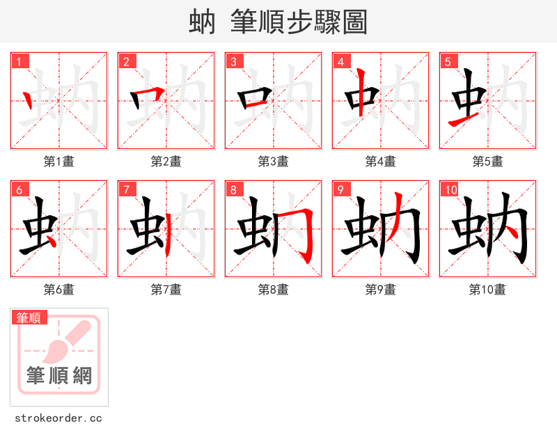 蚋 的笔顺分步演示（一笔一画写字）