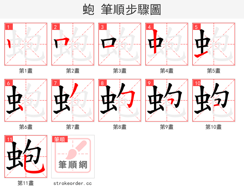蚫 的笔顺分步演示（一笔一画写字）