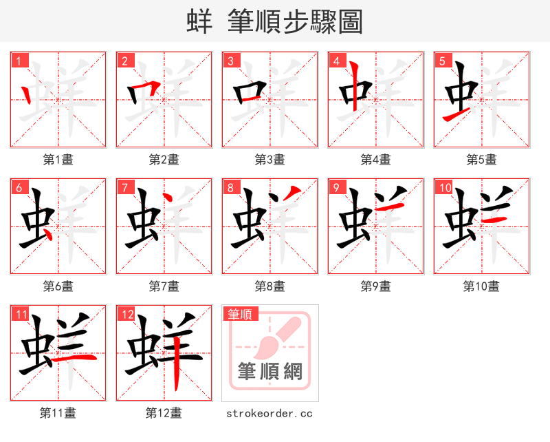 蛘 的笔顺分步演示（一笔一画写字）
