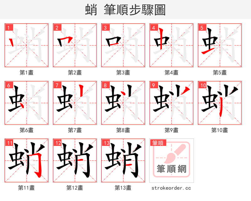 蛸 的笔顺分步演示（一笔一画写字）