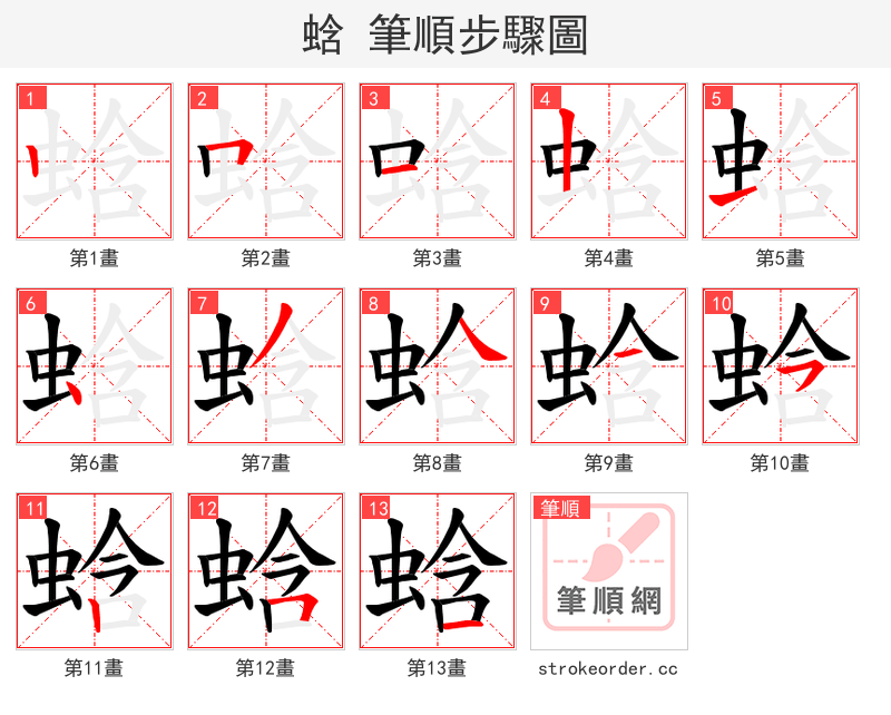 蛿 的笔顺分步演示（一笔一画写字）