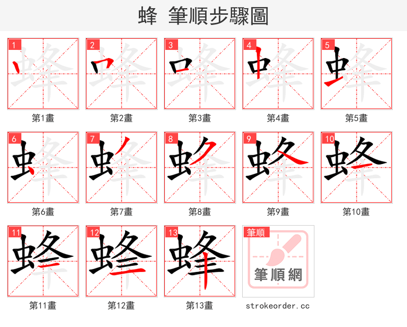 蜂 的笔顺分步演示（一笔一画写字）