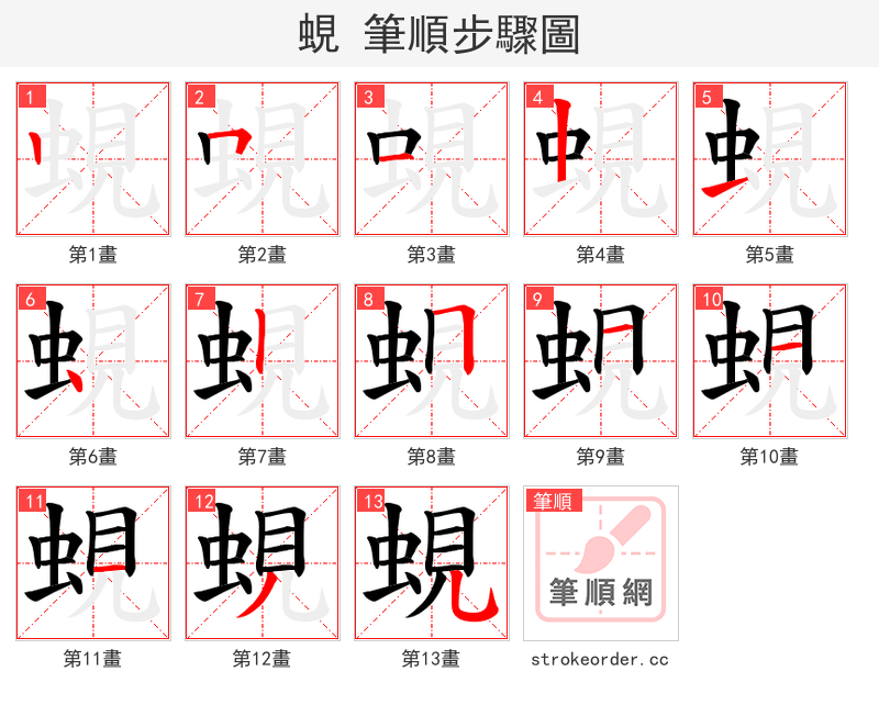 蜆 的笔顺分步演示（一笔一画写字）