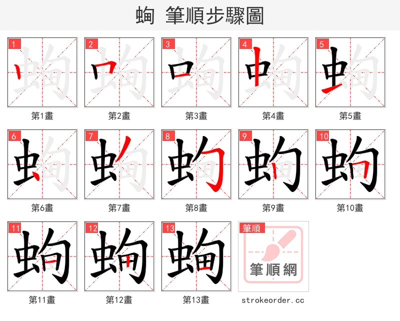 蜔 的笔顺分步演示（一笔一画写字）