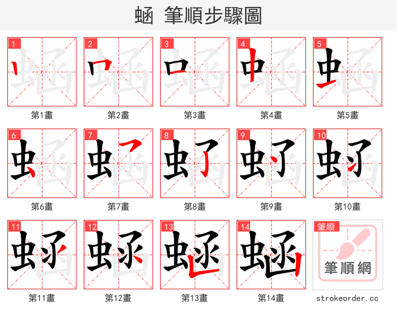 蜬 的笔顺分步演示（一笔一画写字）