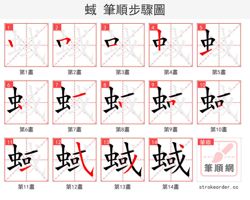 蜮 的笔顺分步演示（一笔一画写字）