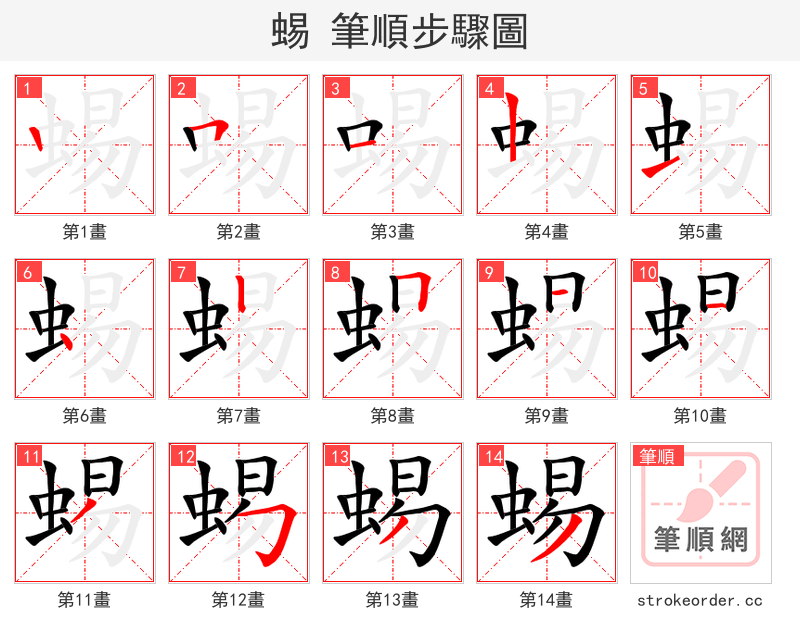 蜴 的笔顺分步演示（一笔一画写字）