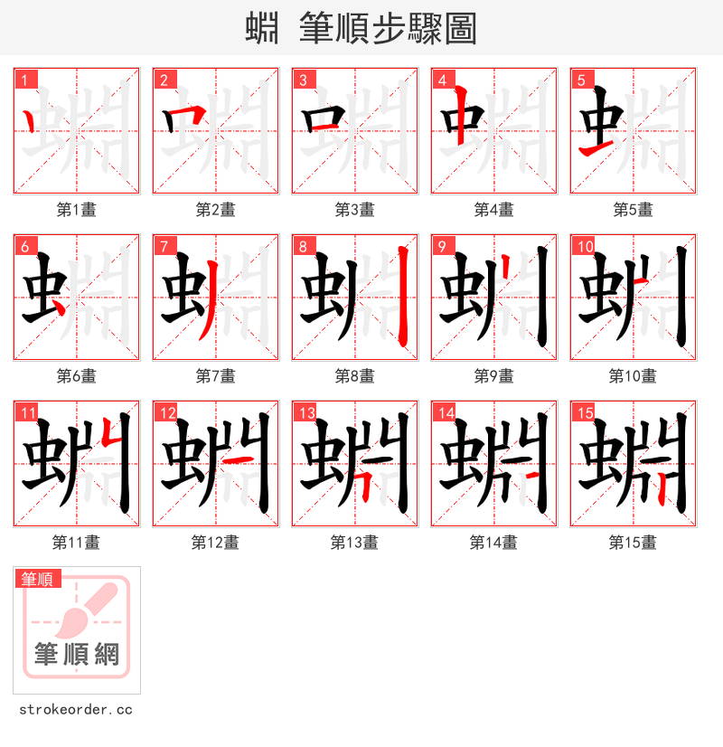 蜵 的笔顺分步演示（一笔一画写字）