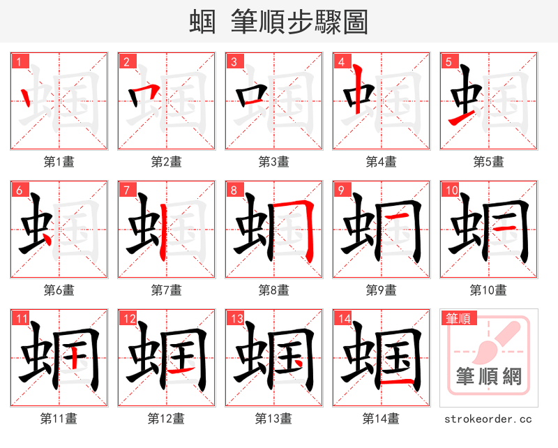 蝈 的笔顺分步演示（一笔一画写字）