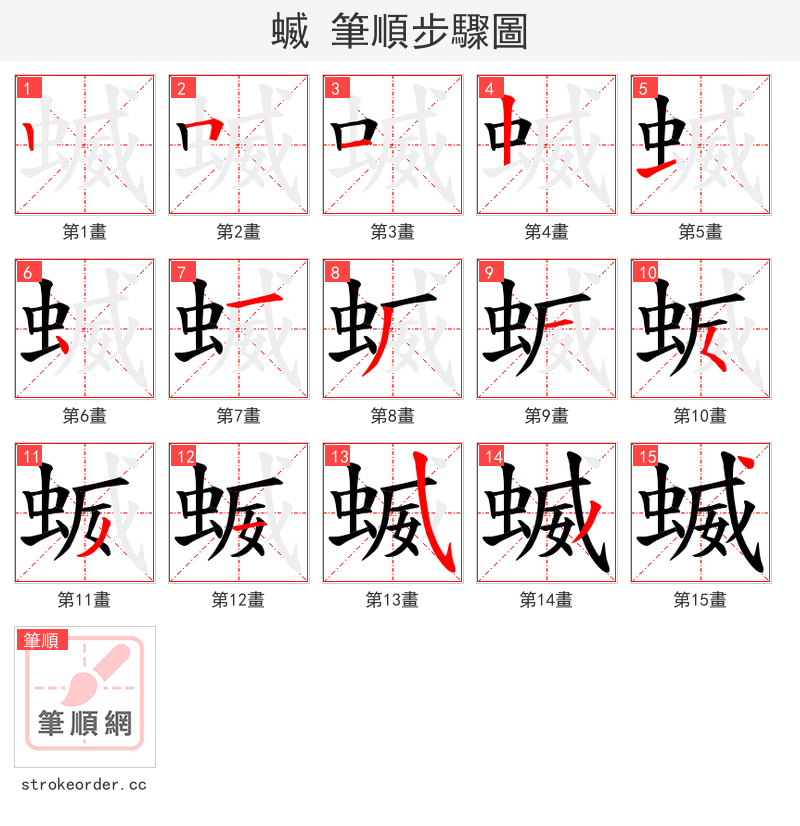 蝛 的笔顺分步演示（一笔一画写字）