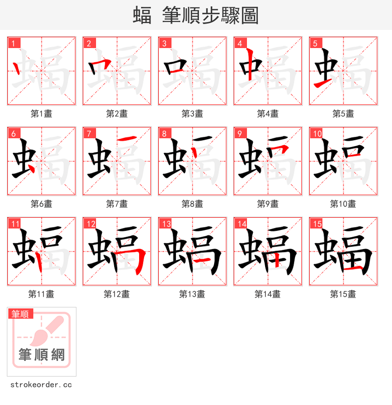 stroke order steps of 蝠