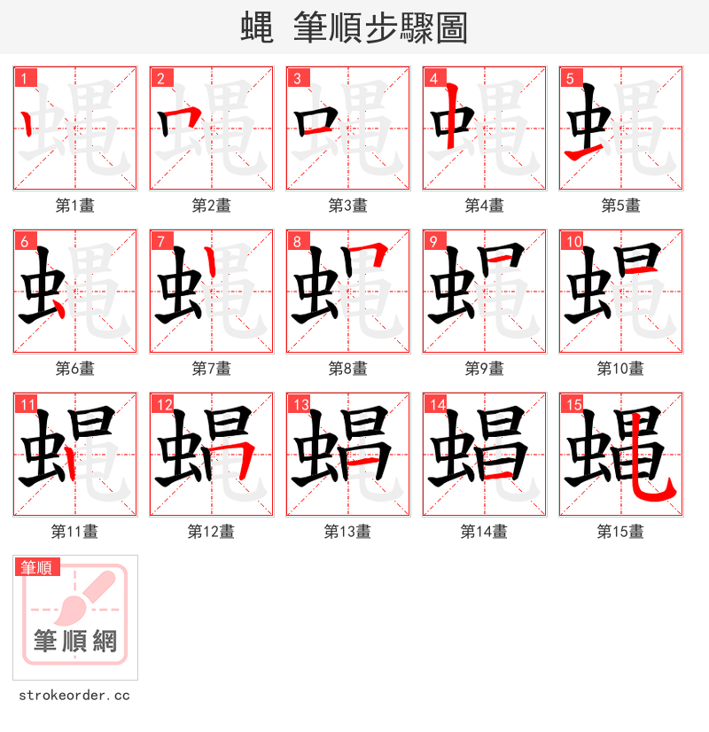 蝿 的笔顺分步演示（一笔一画写字）