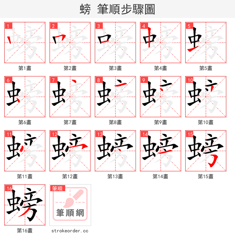 螃 的笔顺分步演示（一笔一画写字）