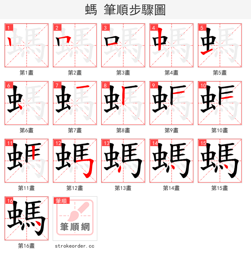螞 的笔顺分步演示（一笔一画写字）