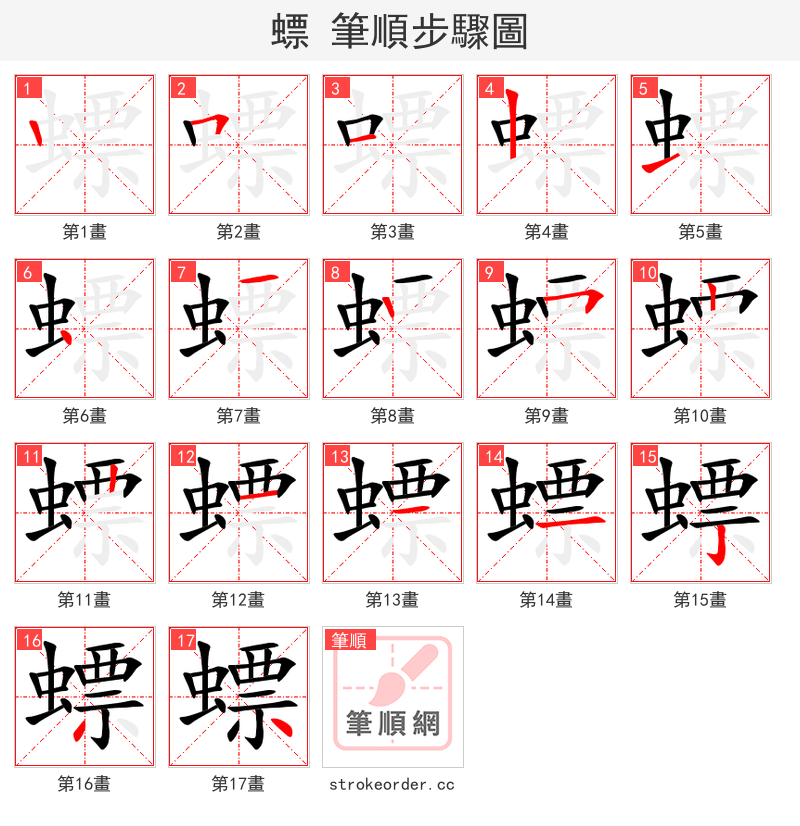 螵 的笔顺分步演示（一笔一画写字）