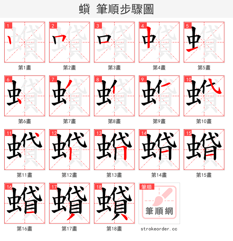 蟘 的笔顺分步演示（一笔一画写字）