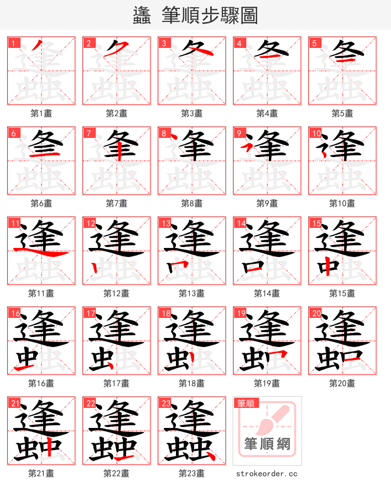 蠭 的笔顺分步演示（一笔一画写字）