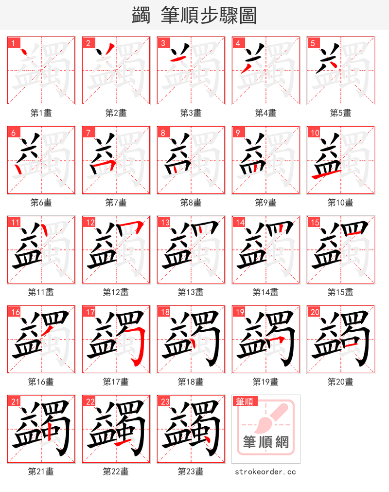 蠲 的笔顺分步演示（一笔一画写字）