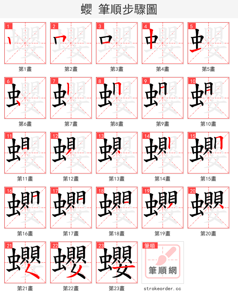 蠳 的笔顺分步演示（一笔一画写字）