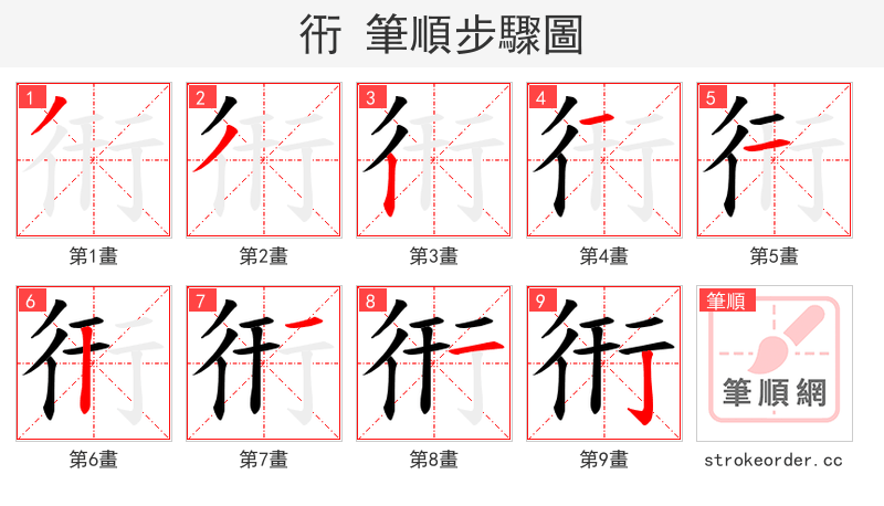 衎 的笔顺分步演示（一笔一画写字）