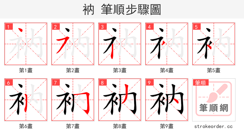 衲 的笔顺分步演示（一笔一画写字）