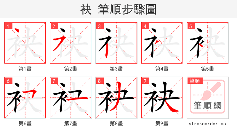 袂 的笔顺分步演示（一笔一画写字）