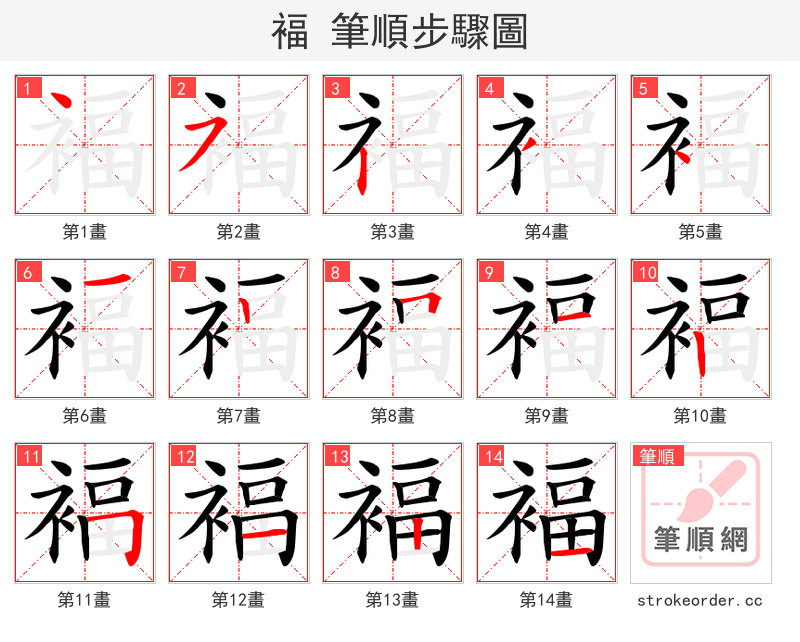 褔 的笔顺分步演示（一笔一画写字）